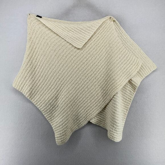 EILEEN FISHER Sweater OS Ribbed Chunky Cape Poncho Shawl One Button Off White - Picture 4 of 11